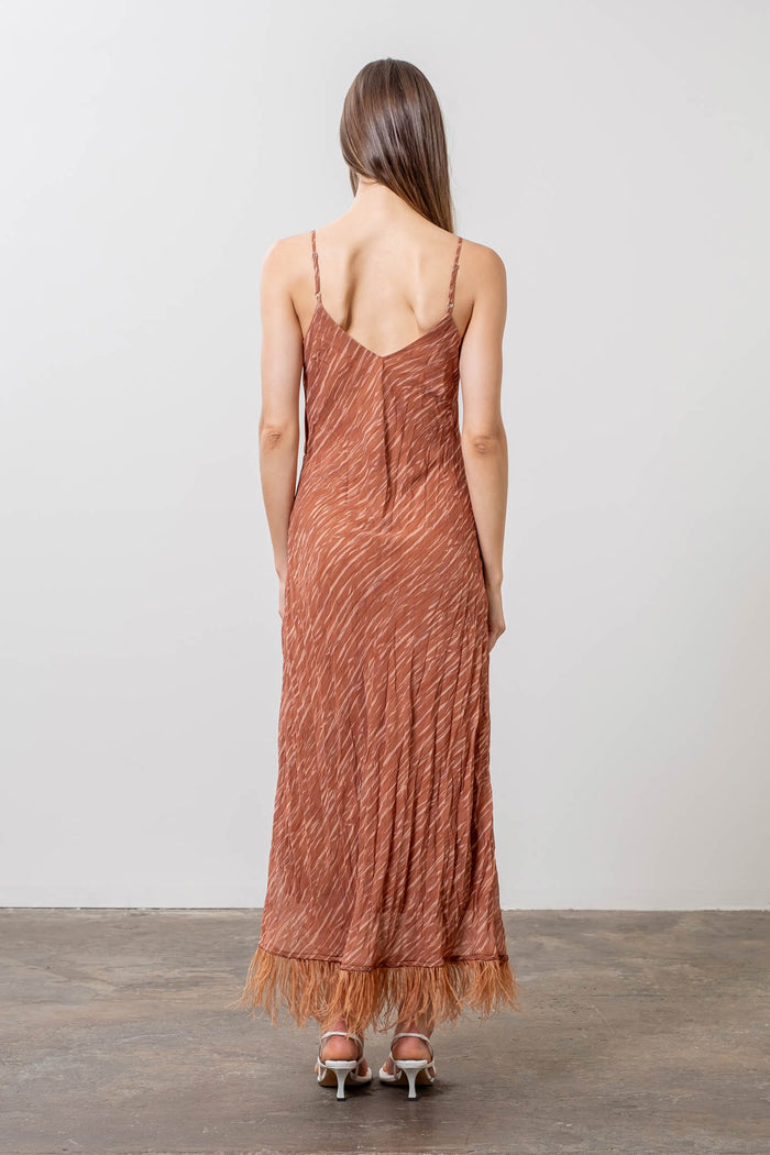 Crinkled Sleeveless Slip Dress with Feather Detail