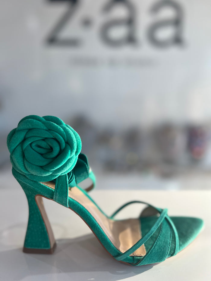 Suede Heel with Rose Detail