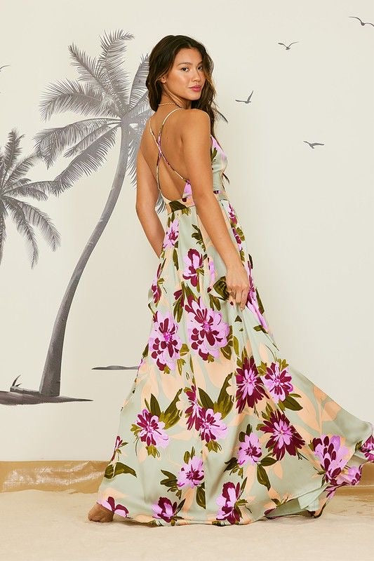 Floral Satin Maxi Dress
