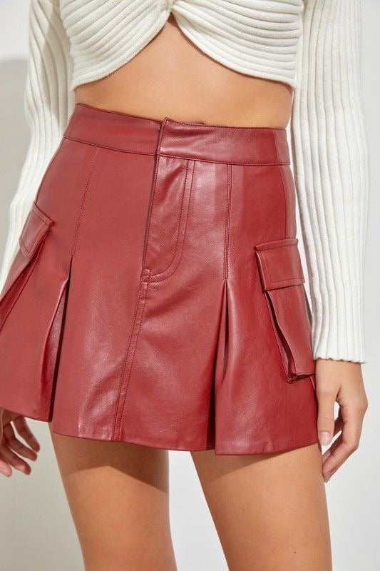 Faux Leather Cargo Mini Skirt