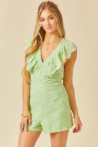 Eyelet Embroidered Romper with Lace-Up Back Detail