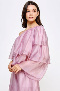 One Shoulder Tiered Organza Blouse