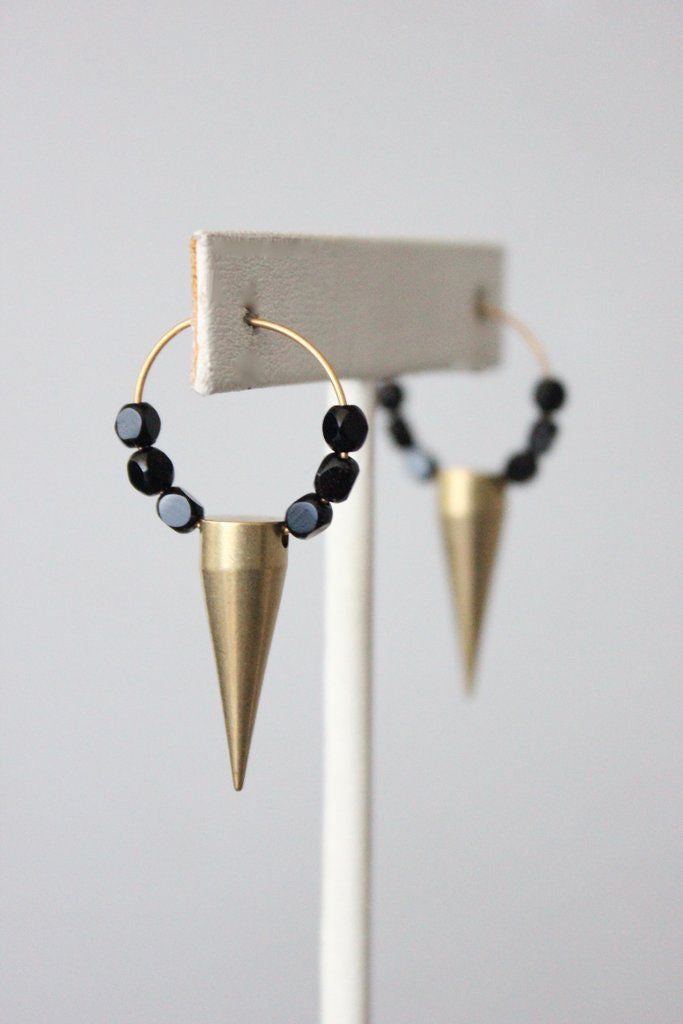 Handmade Black Glass and Brass Spike Hoop Earrings  z.aa Accessories  Downtown St. Pete – z•aa dress up studio