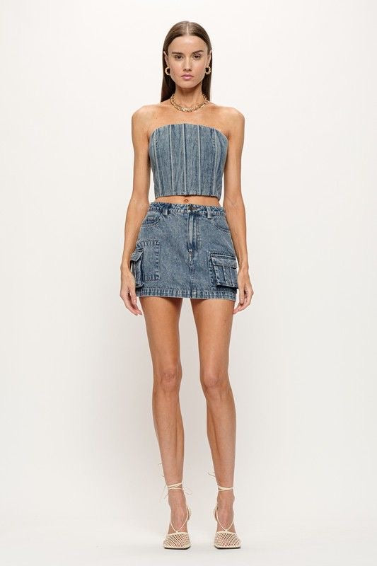 Denim Cargo Mini Skirt