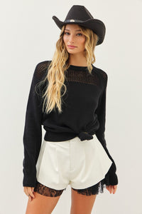 Pleated Faux Leather Shorts with Ruffle Lace Hem