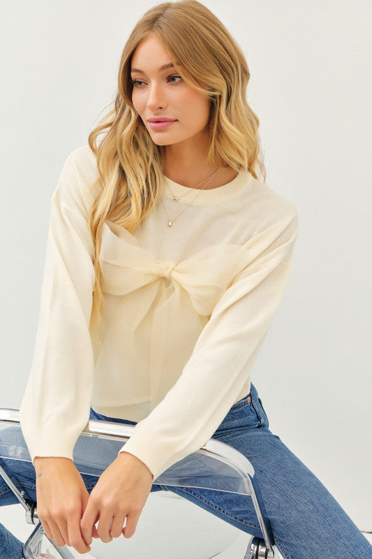 Relaxed Fit Lightweight Sweater with Bow