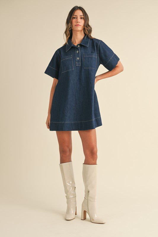 Denim Flared Mini Dress