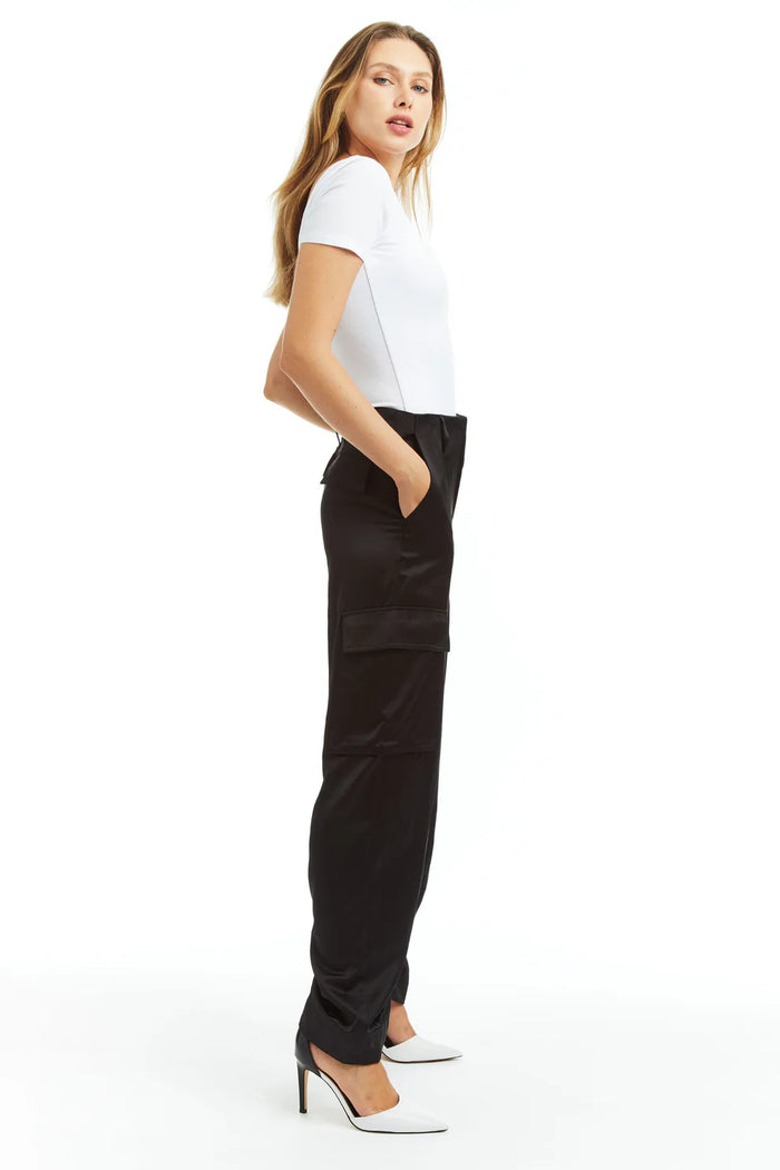 Wide Leg Satin Cargo Pants