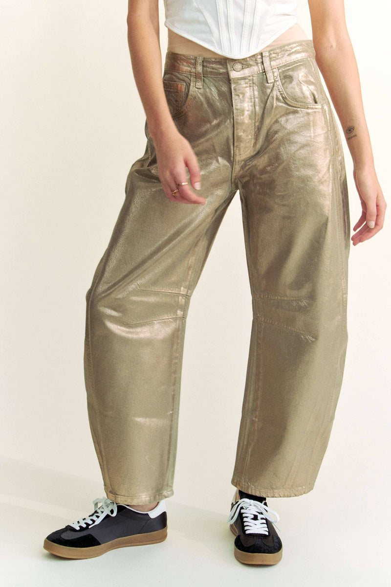 Structured Barrel Gold Foiled Jeans