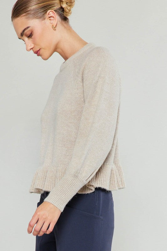 Bubble Sleeve Sweater with Ruffle Detail