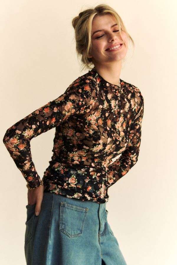 Floral Mesh Long Sleeve Top