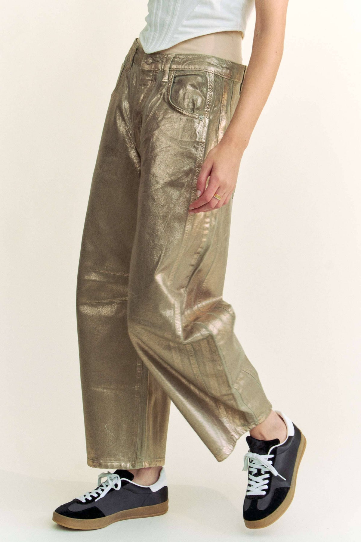 Structured Barrel Gold Foiled Jeans