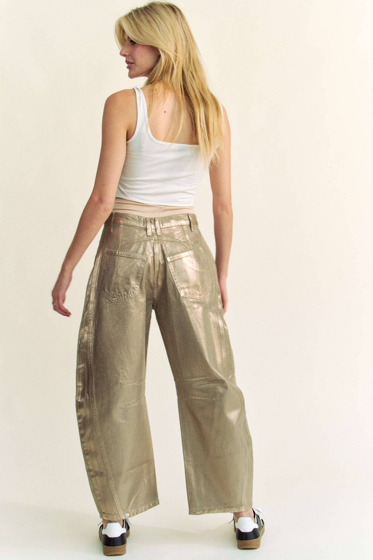 Structured Barrel Gold Foiled Jeans