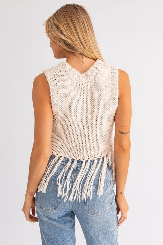 Sleeveless Sweater Top with Tassel Detail