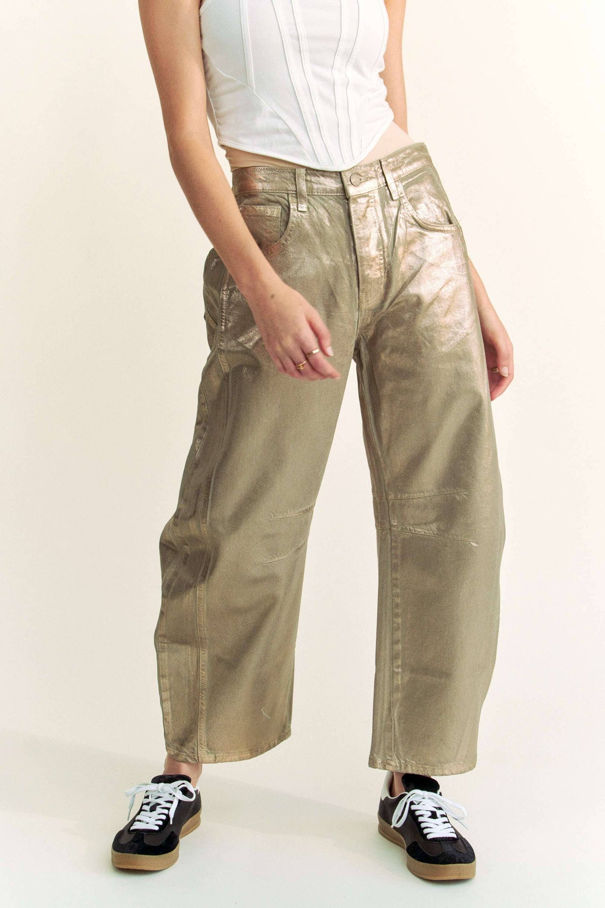 Structured Barrel Gold Foiled Jeans