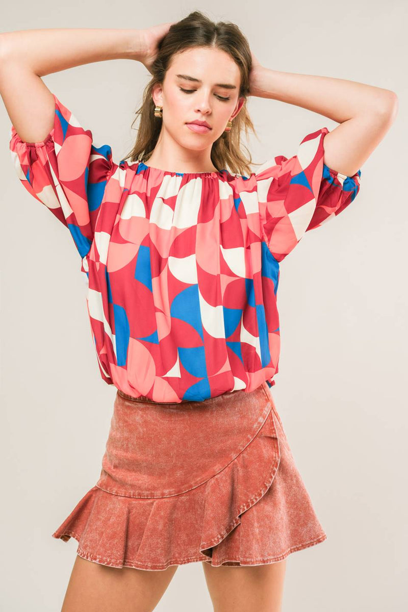 Geo Puff Sleeve Top