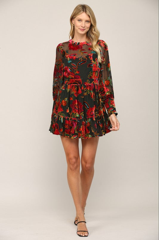 Floral Burnout Velvet Mini Dress