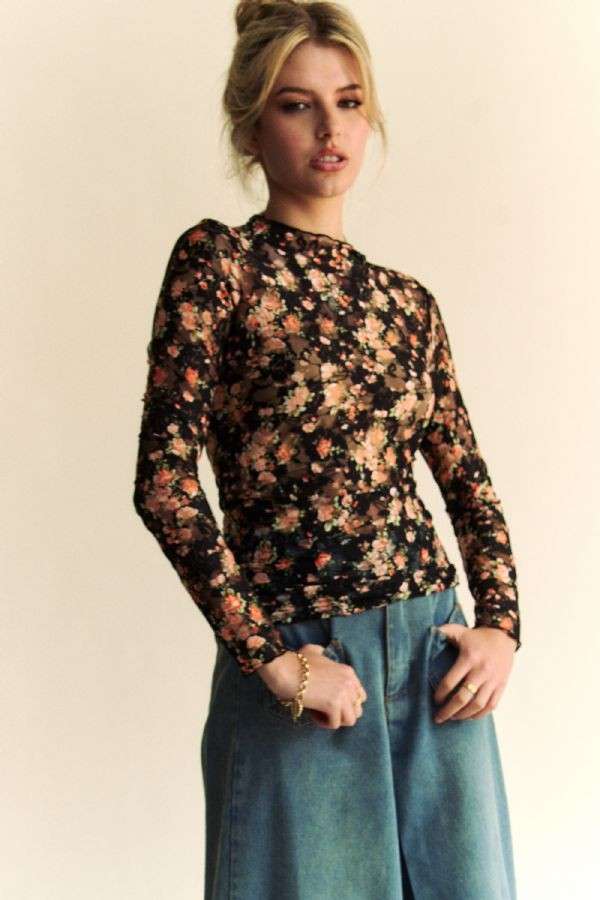 Floral Mesh Long Sleeve Top