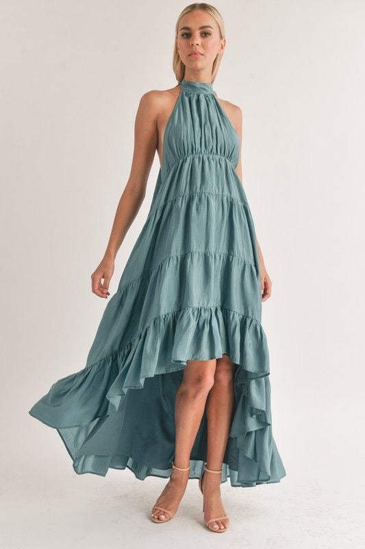 Halter High-Low Ruffle Dress