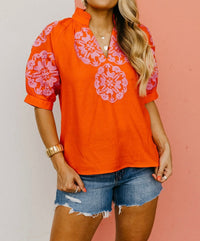 Embroidered Puff Sleeve Top