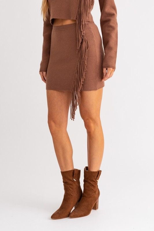 Fringe Knit Mini Skirt