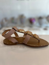 Buckled Leather Sandal with Stones