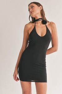 Halter Bodycon with Rose Choker