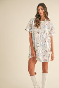 Floral Sequin T-Shirt Mini Dress