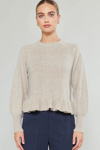 Bubble Sleeve Sweater with Ruffle Detail