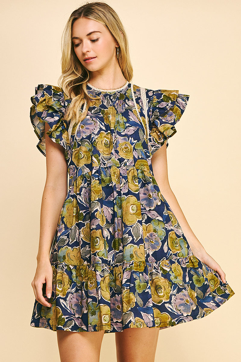 Floral Print Pintuck Dress