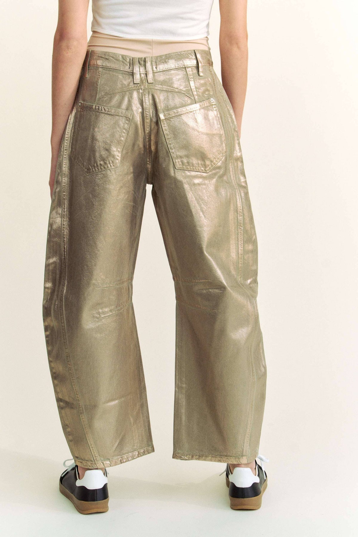 Structured Barrel Gold Foiled Jeans