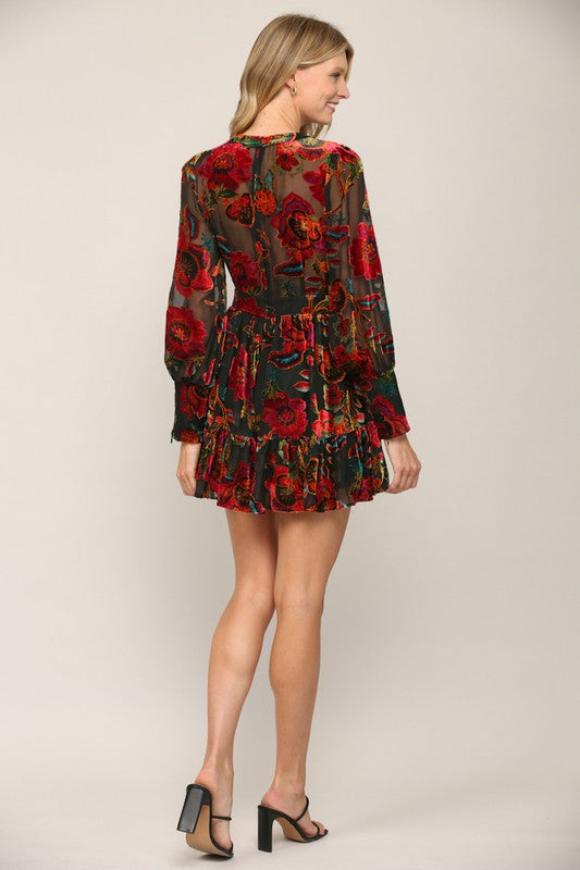 Floral Burnout Velvet Mini Dress