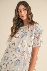 Floral Sequin T-Shirt Mini Dress