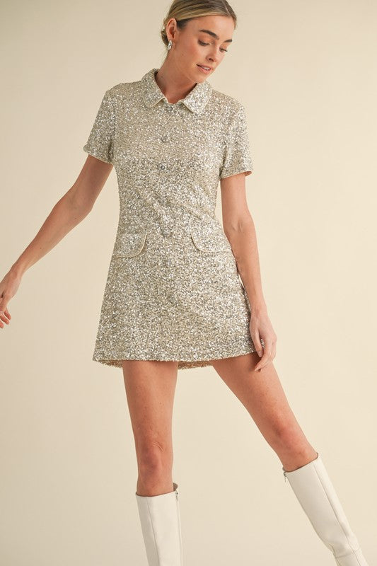 Sequin Collared Mini Dress