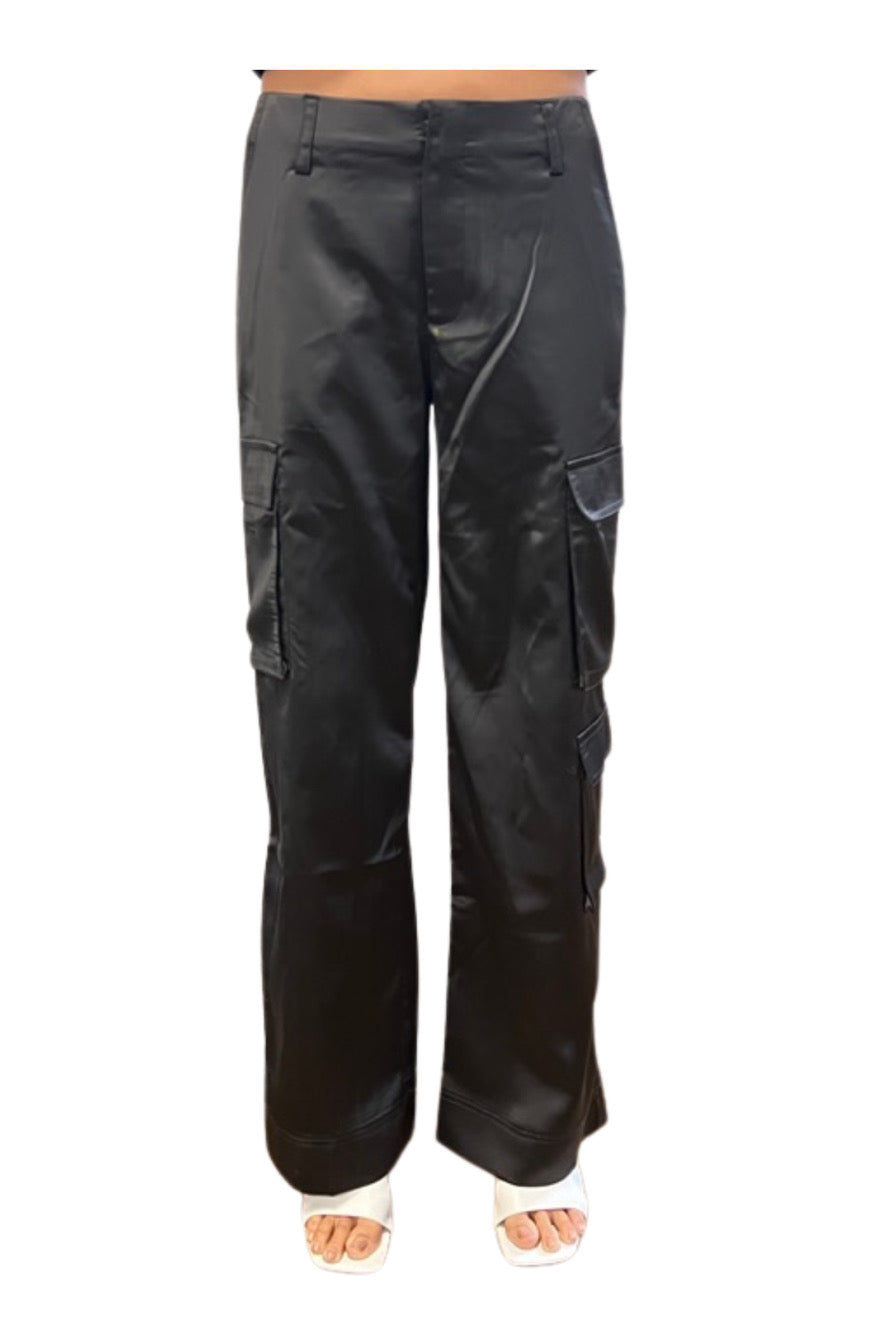 Wide Leg Satin Cargo Pants