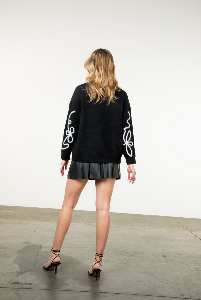 Rib Knit Embroidered Detail Sweater