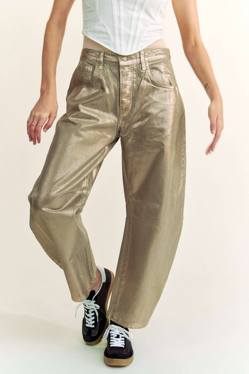 Structured Barrel Gold Foiled Jeans