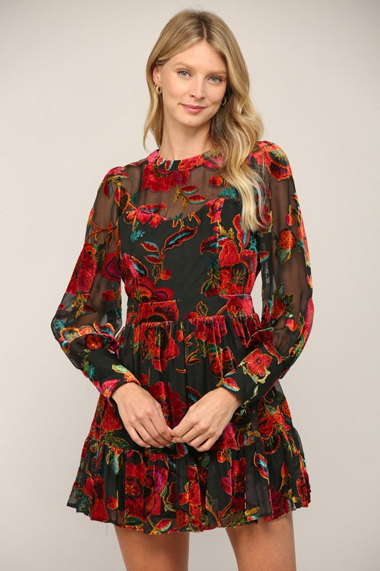 Floral Burnout Velvet Mini Dress