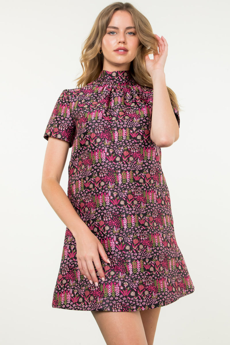 Jacquard Short Sleeve Mini Dress