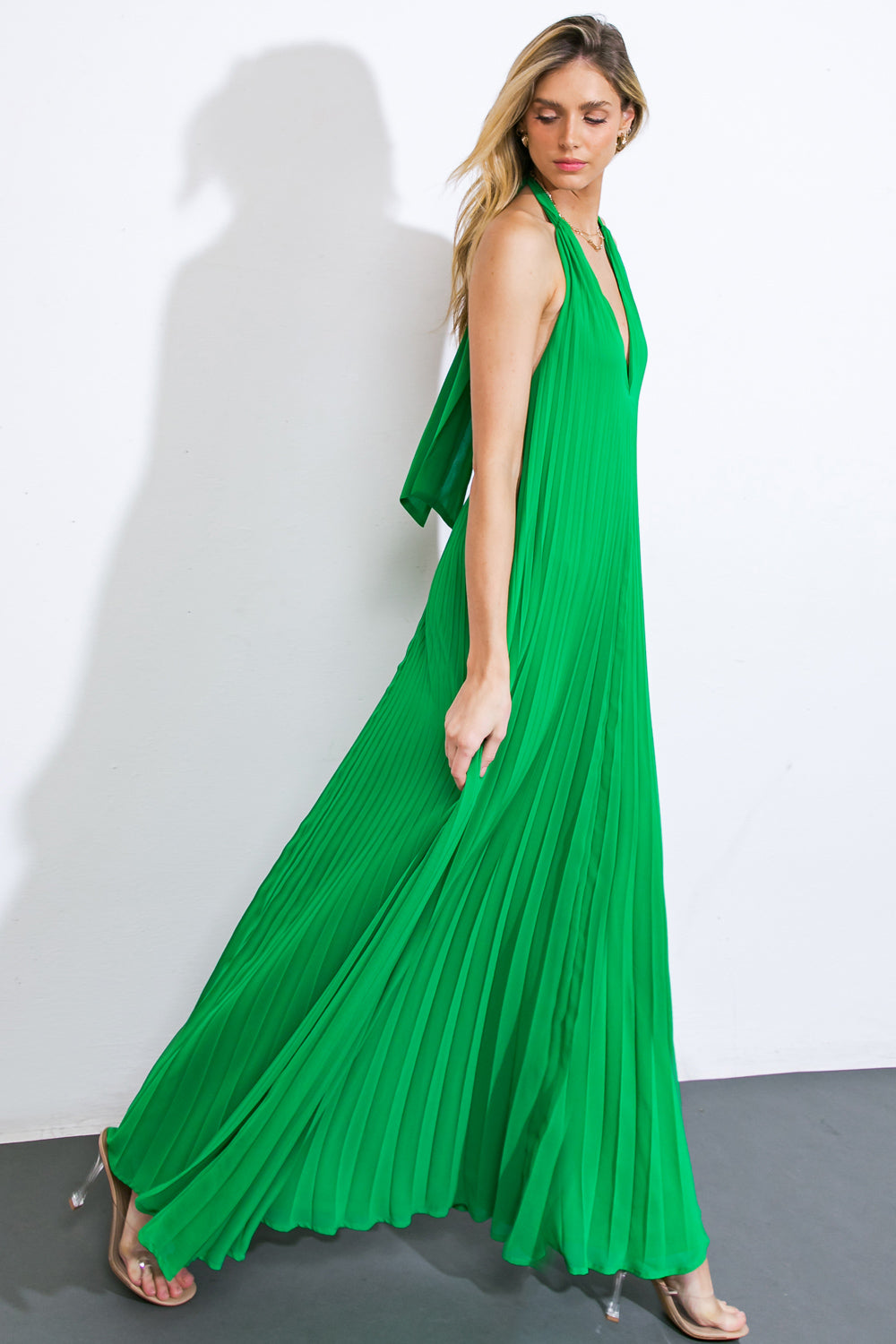 Halter Pleated Maxi Dress