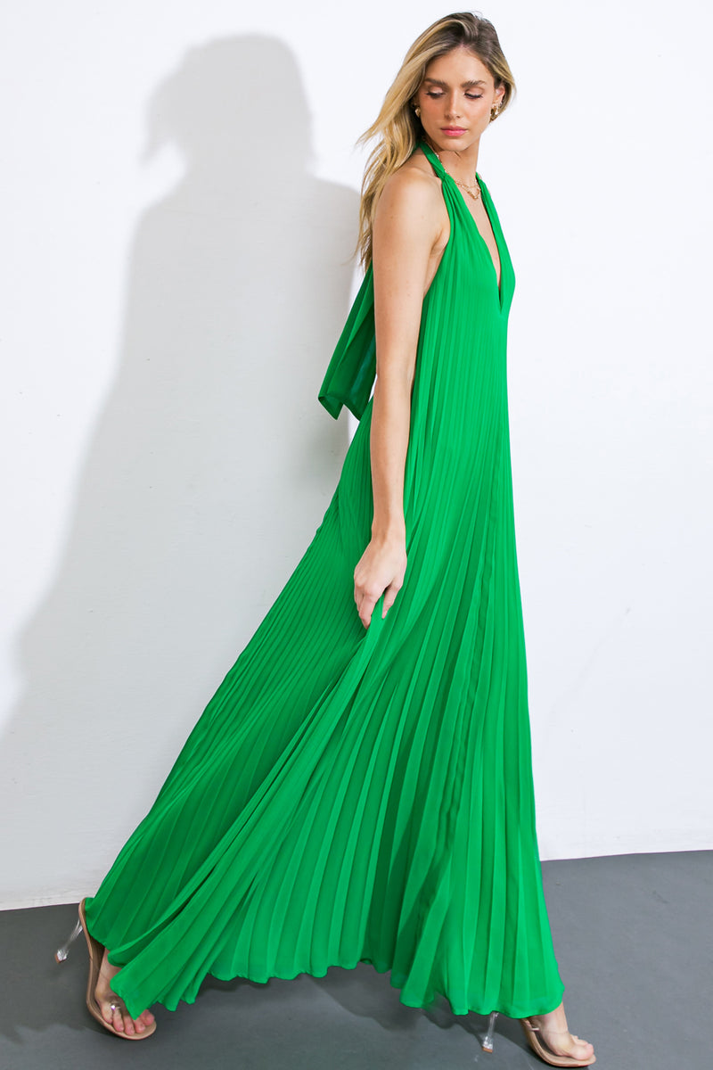 Halter Pleated Maxi Dress