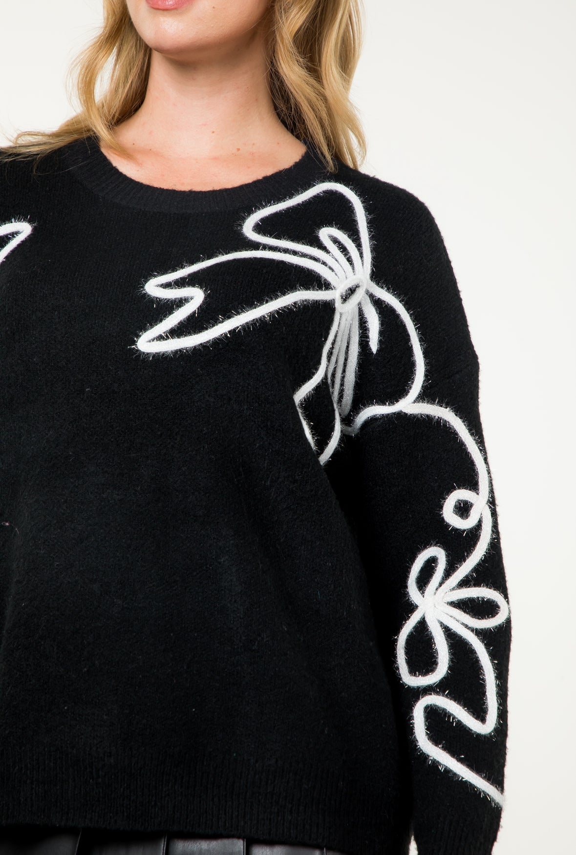 Rib Knit Embroidered Detail Sweater