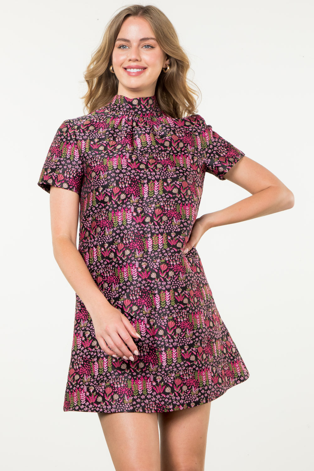 Jacquard Short Sleeve Mini Dress