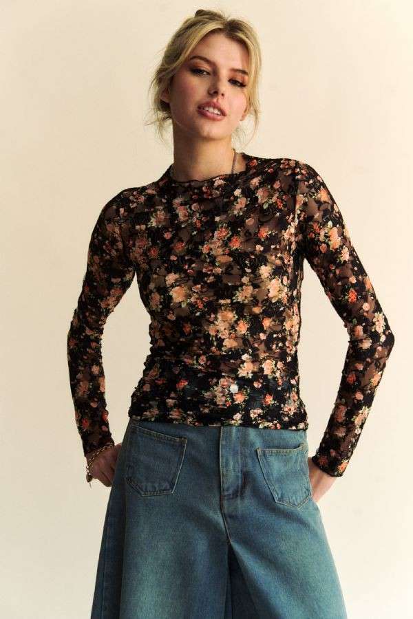 Floral Mesh Long Sleeve Top