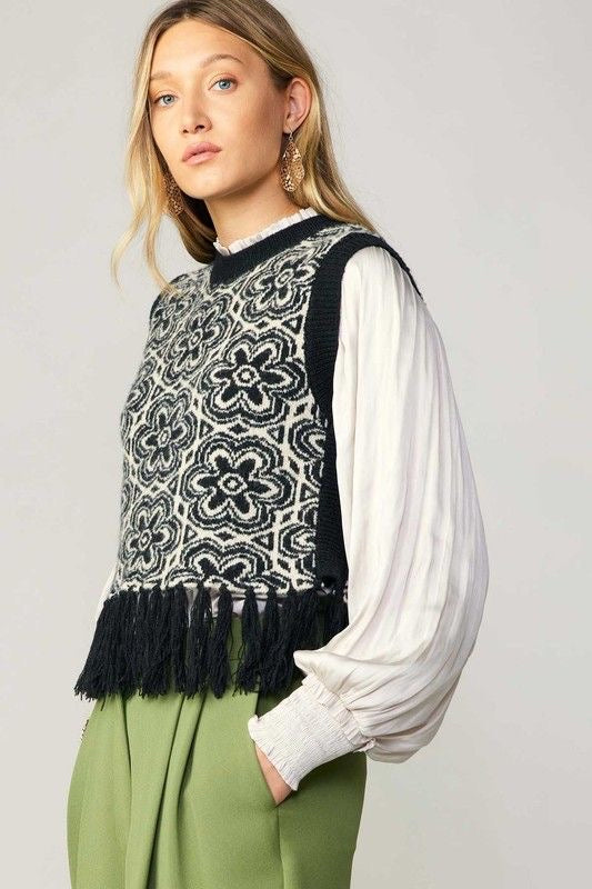 Sweater Crop Vest with Tassel Detail
