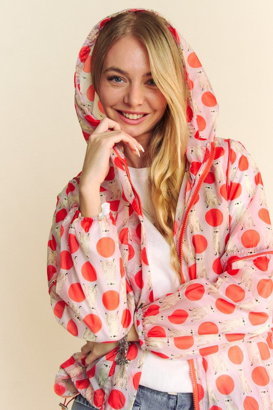 Polka Dot Hoodie Windbreaker Jacket