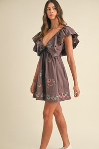 Embroidered Babydoll Mini Dress