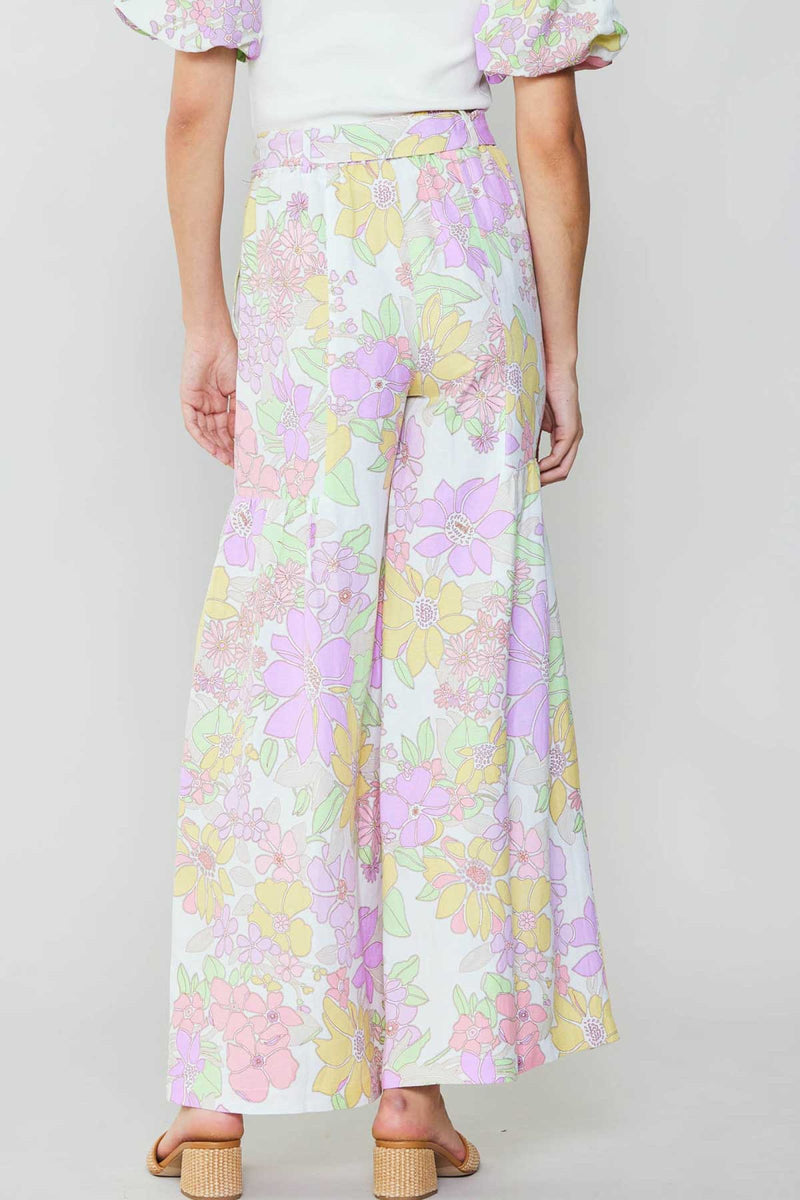 Linen Blend Floral Pants