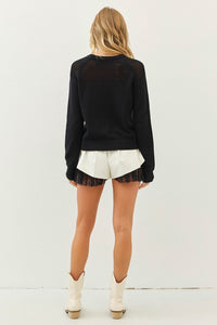 Pleated Faux Leather Shorts with Ruffle Lace Hem