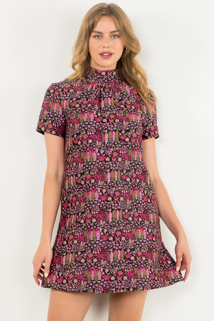 Jacquard Short Sleeve Mini Dress